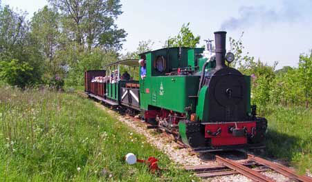 Hedelands Veteranbanes damplokomotiv kører med gæster gennem Hedeland.